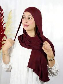 1 pièce Foulard instantané pour femme, 100% coton à nouer, châle unicolore classique, tissu viscose doux et confortable, convient pour le port quotidien, l'abaya et les occasions de fête - Multicolore - Voir 21