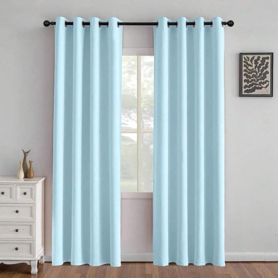 1 Piece Thermal Blackout Curtain 135x225 Cm, Total Light And UV Ray Blocking, Noise And Temperature Insulation, Ideal For Bedroom, Living Room Or TV Room - 天藍色 - 查看 1