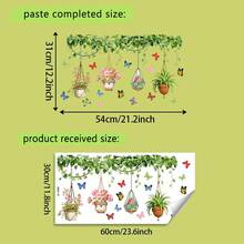1片创意植物花卉盆栽图案自粘墙贴，适用于卧室入口、客厅、门廊家居装饰，可移除墙纸，橱窗展示，墙贴 - 植物花卉盆栽 - 查看 2