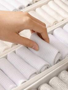 1/3/6pcs Foldable White Drawer Storage Boxes Set, Multi-Size Fabric Organizer Bins For Wardrobe, Drawers, Vanity, Underwear, Socks And Small Items - White - View 4