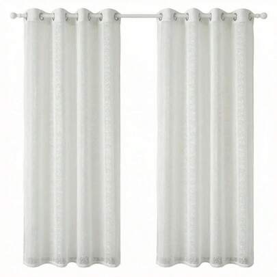 1pc French Romantic Lace Double-Ruffle Floral Sheer Curtain, Suitable For Living Room, Bedroom, Wedding Decor, Holiday Versatile Use, Voile Curtain Provides Privacy, Fits Curtain Rod With Eyelets, All Season