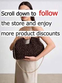 Bohemian Brown Tote Bag, Gold Chain Woven Shoulder Bag, Summer Beach Crossbody Bag, Straw Bag, Suitable For Young Women, Fashionistas, Daily Outings, Vacations And Beach Trips. - Coffee - View 2