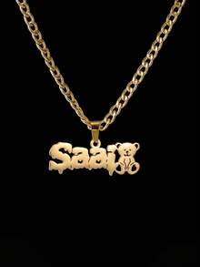 1 PC New Customized Name Jewelry, Stainless Steel Cute Bear Pendant,Each With Different Meanings And Blessings, Engraved Name, 18K Gold-Plated Stainless Steel, Teen's Bracelet And Necklace Set, Birthday Gift Sunflowers Gold Fall Fashion, Casual, 2000s Fashion, Cuties Custom, Personalized, Unique Ideal Gifts For Her Girlfriend - Gold - View 6