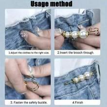 2/4/8/10/20pcs Women's Pearl Waist Pin Adjustable Fastener Buckle, Waist Tightening Anti-Exposure Brooch Accessory (No Card) - Black and White - View 11