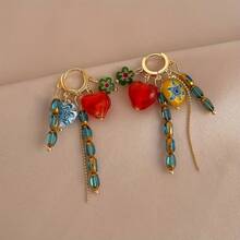 A Pair Of Vintage-Style Floral Heart-Shaped Earrings With Tassels, Suitable For Everyday Wear - Nhiều màu - Xem 1