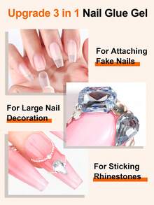 TWOING Solid Color Nail Glue Gel, 3-In-1 Nail Glue, Suitable For Fake Nail Tips, Rhinestones, Gems And Large Nail Decorations, Long-Lasting And Strong - 10ml - View 3
