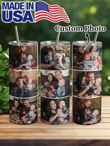 1pc 20oz/600ml Custom Photo Stainless Steel Tumbler, Personalized 1-12 Images Vacuum Insulated Travel Cup With Straw & Brush, Leakproof, 12H Hot/24H Cold, Reusable Hot Cold Drink Mug, Gift For Family Friends Couples, Ideal For Office Gym Outdoor - Multicolor - View 20