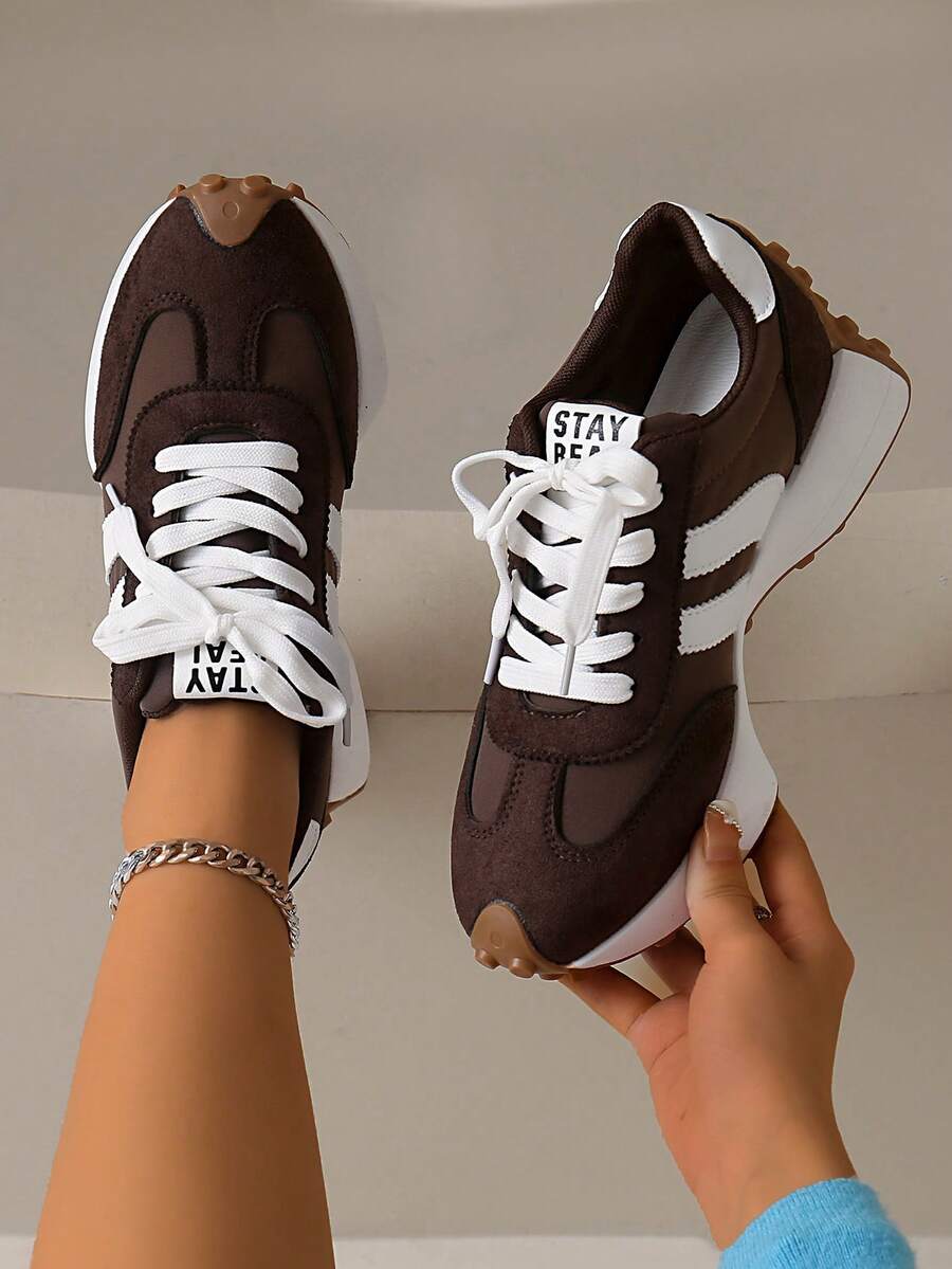 2026 New Women Thick Sole Sneakers, Lace-Up Casual Chunky Sneakers, Flat Platform, Breathable Patchwork, Spring/Summer, Height Increasing
