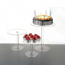 1pc Detachable Transparent Acrylic Cake Stand, Suitable For Wedding Ceremony, Birthday Cake, Wedding Dessert Display - Transparent - View 3