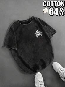 Áo nữ cỡ lớn in hình rùa biển theo phong cách tối giản cổ điển, dáng rộng, ôm sát, đa năng, giặt mài axit, phù hợp cho mọi mùa. Phong cách thường ngày. - màu đen - Xem 2