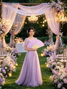 3/15/30件套，夏季紫色婚礼礼品扇套装，优雅折叠手扇套装，女士折叠扇，系列蝴蝶结，透明沙袋，含感谢卡，婚礼派对装饰。夏季扇子套装，散装折叠手扇，婚礼装饰手风琴扇 - 紫色 - 查看 5