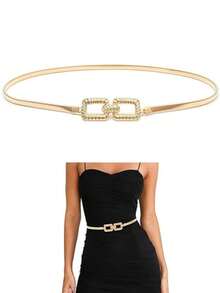 4 pièces Ensemble de ceintures élastiques élégantes pour femmes, ceintures de style minimaliste décontracté, accessoire de mode convenant pour le port quotidien et la décoration de fête - Multicolore - Voir 9