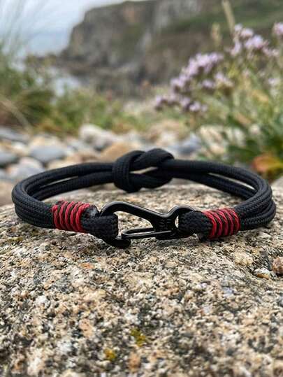 diffone 时尚手工编织伞绳手链吊坠黑色龙虾扣户外男士手链饰品