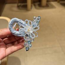 韓国のクリスタルフラワーヘアクリップ、女性用後頭部ヘアアレンジ用ヘアクリップ、高級感のあるシャーククリップ、ヘアアクセサリー - パープル - チェックする 4