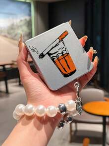 1pc Fashion Silver Simple Cute PC Material Beer Cigarette Element Folding Phone Case, Paired With Same Color Bracelet, Can Protect And Prevent Falling For: SamsungGalaxy Zflip 5/Zflip 6/Zflip 7/ Razr 60/ Razr 50/Galaxy Z Flip7 FE - Silver - View 9