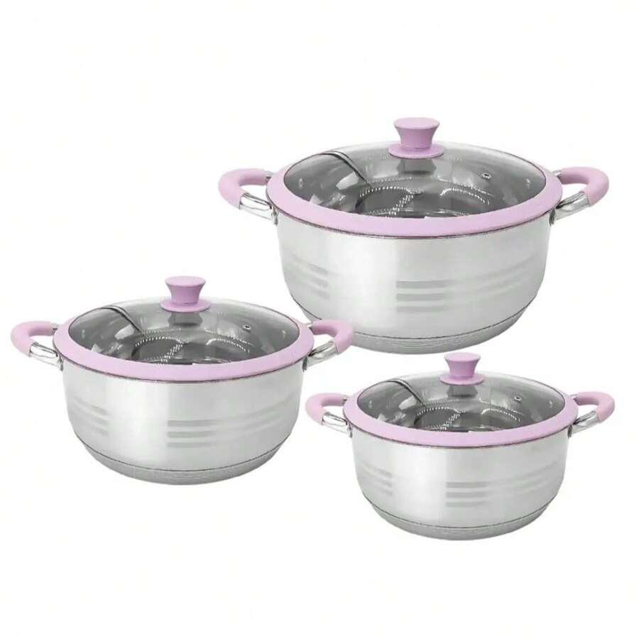 Budineras con asas de silicona color rosa / cacerolas de Cocina 6 piezas de acero inoxidable de alta calidad resistente, compatible con cualquier fuente de calor incluyendo inducción. - Ver 1