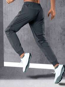 Hidkat Men's Ice Silk High Elasticity Sports Drawstring Pants, Reflective Print, Suitable For Fitness, Running, Exercise Or Casual Wear - Grey - View 3