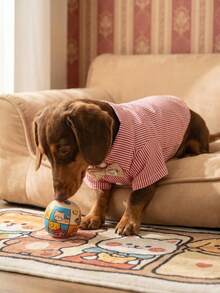 1 pieza Camisa con corbata de moño a rayas de verano ligera para perros pequeños, ropa para mascotas tipo Poodle Teddy - Rojo y blanco - Ver 5