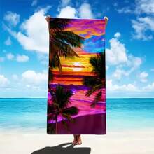 1 Oversized Sunset Beach Pattern Design Print Sports-Style Beach Towel In 3 Sizes, Washable Towel, Machine Washable - Soft, Absorbent, Quick-Drying, Suitable For Swimming Pools, Camping, Travel, Fitness, A Beach Essential - A - Xem 5