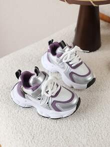 1 đôi giày thể thao trẻ em, giày sneaker đế dày cho bé gái, giày thể thao mùa hè mới, giày thể thao lưới thoáng khí, giày chạy bộ, du lịch, giày thể thao nhẹ cho bé trai - Màu tím - Xem 4