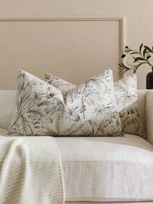 1pc Khaki & White Palm Leaf Pattern (No Filling) Vintage Floral Decorative Throw Pillow Cover, Fashionable Retro Comfortable Jacquard Chenille Fabric + Faux Cashmere Trim, Suitable For Home Decor, Sofa, Bed, Bedroom, Gifts, Holidays, All Seasons - Khaki - View 8