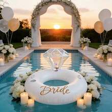 Pool Floats, Inflatable Diamond Ring Pool Float, Large Engagement Ring Floatie For Bachelorette Party, Swim Tube River Lake Wedding Bride Stagette Decor Fun Raft For Adults, Gold - Pink - View 7
