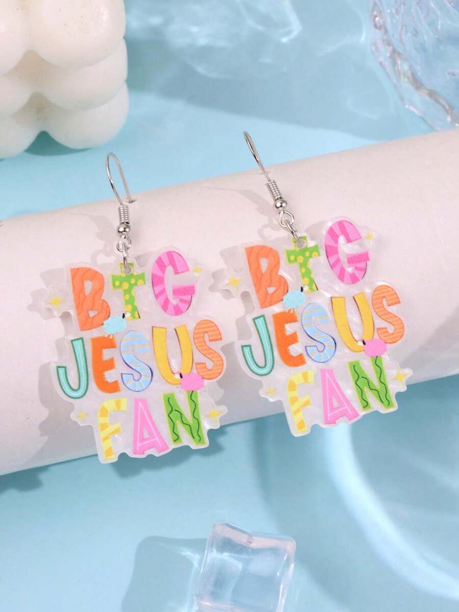 1 paire de boucles d'oreilles acryliques créatives et uniques personnalisées avec un grand fan de Jésus, bijoux amusants et originaux pour femmes, fête et vacances - Multicolore - Voir 1