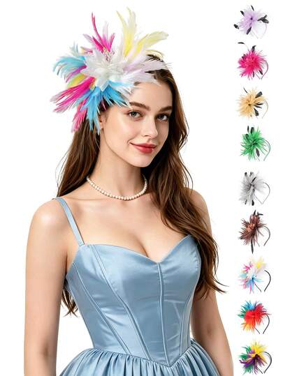 1 chiếc phụ kiện tóc Fascinators dành cho nữ, mũ hóa trang dự tiệc trà, mũ lông vũ kiểu Kentucky Derby, mũ cưới, mũ nhà thờ, băng đô và ghim cài áo.