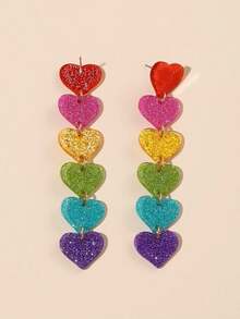 Glitter Detail Heart Drop Earrings Valentines,Mom,Mother,Mother's Day,Gift - 彩色 - 查看 2