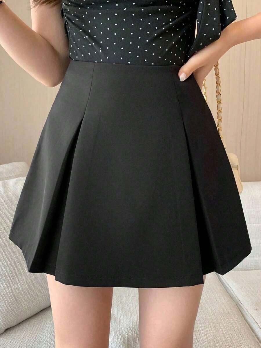 Falda pantalón cruzada con abertura lateral varios colores, cintura alta elegante, prenda informal versátil para primavera y otoño - Negro 7 - Ver 1
