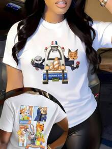 Disney Women's Casual Cotton Short Sleeve Round Neck T-Shirt With Zootopia Print, Regular Fit Tee Top For Everyday Wear, Slight Stretch Fabric - 白色 - 查看 1
