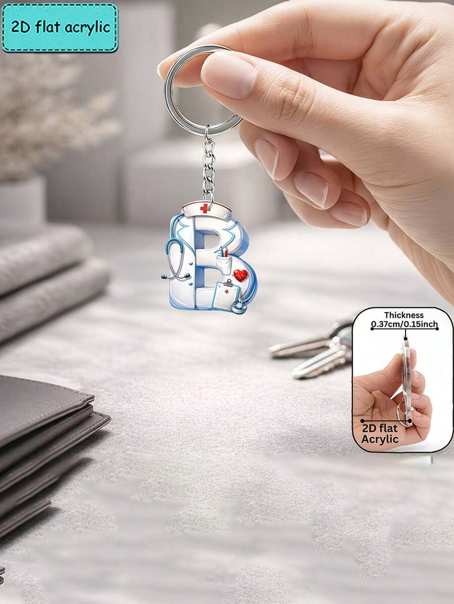 Móc khóa chữ cái đồng phục y tá 2D bằng acrylic phẳng, móc khóa sáng tạo, chủ đề y tá, phụ kiện thời trang, phù hợp cho nhiều dịp, món quà hoàn hảo cho bạn bè. - Y tá A - Xem 1