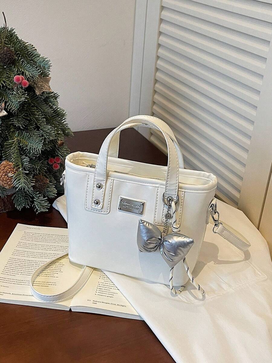 Tas Mini Bucket Warna Polos dari Kulit Sintetis, Tas Tangan & Tas Bahu Kasual Serbaguna