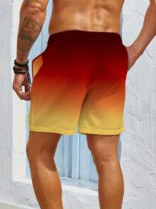 Summer Quick Drying Beach Shorts With Pocket Drawstring Elastic Waist Design, Loose And Breathable Quick Drying Five Quarter Pants, Hawaiian Style Beach Vacation Surfing Swimming Sports Pants, Beach Pants Suitable For Daily Leisure Free Shipping - 橘紅色 - 查看 2