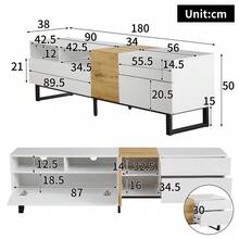 Modern TV Unit, White And Wood Look, 180 X 50 X 38 Cm, Minimalist Design. - White - View 8