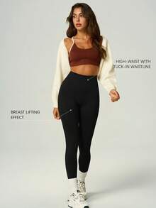 UONNOU Shaping Seamless High Waist Fitness Leggings, Tummy Control Hip Lifting Slim Stretch Yoga Pants Sports Black - Black - View 5