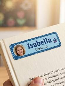 30 piezas/60 piezas/120 piezas Etiquetas personalizadas con foto y texto, Pegatinas escolares personalizadas, Etiquetas de nombre personalizadas, Etiquetas lindas para guardería, Diseño de foto y texto, Rectangular, Para padres y maestros - Modelo 2 - Ver 8