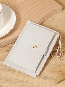With A Chain Keychain,White Letter Detail Fold Over Small Wallet Pocket Wallet Small Purse Bifold Slim Women Wallet Lightweight Portable Credit Card Key Case Short Wallet Cute Modern Fashion For Birthday Gift Christmas Anniversary Women Girls Lady,Business,For Anniversary,For Christmas,On Valentine Day,For Birthday Gift,For Gift,For Lover For Women,For Girls,For Lady,For Female,Bag School Supplies For School Dorm Room & Back To School - White - View 6
