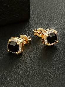 6mm Zirconia Claw Set Hip-Hop Stud Earrings, Unisex, Street Casual Versatile Accessory - Green - View 4