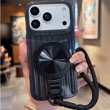 Ốp điện thoại cao cấp sang trọng hình vali 3D + chân đế xoay 360° + dây đeo ngắn, tương thích với iPhone 17 Pro Max/16/16 Pro/16 Plus/15/15 Pro Max/15 Pro/11/12/13/14 Pro Max/11 Pro/11 Pro Max/12 Pro/12 Pro Max/13 Pro/13 Pro Max/14 Pro/14 Pro Max, ốp lưng mềm cao cấp sáng tạo. - màu đen - Xem 5