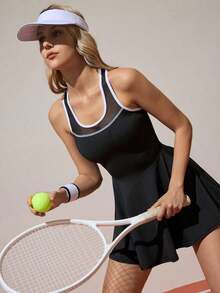 CourtClass Vestido de tenis de bloqueo de color con malla de contraste, ropa deportiva, vestido de tenis de verano/primavera azul marino, vestido de tenis, vestido deportivo, vestido de tenis con espalda de tirantes para mujer - Multicolor - Ver 6
