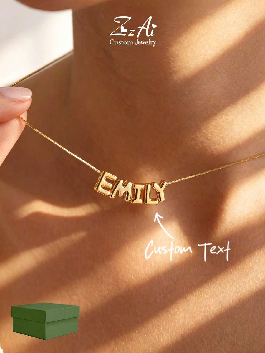1pc Personalized Y-Shaped Name Necklace, Can Customize 1-12 Letters, Stylish Jewelry Gift, Gold-Plated Name Necklace - Style 3 - View 1