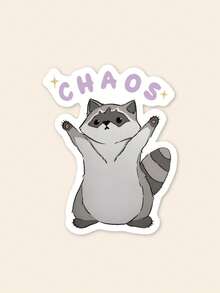 "CHAOS" Cute Raccoon Sticker, Funny Trash Panda Aesthetic Decal For Kindle & Laptop, Kawaii Animal Spirit Sticker, Mental Health Humor Gift - Multicolor - View 1