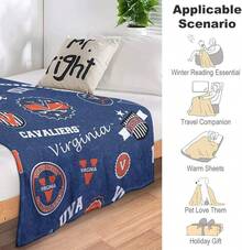 Virginia Fleece Blanket, University Warm Ultra-Soft Throw Blanket, Fashion Home Decoration Blanket - 黑色 - 查看 5