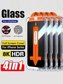4片装全覆盖隐私钢化玻璃屏幕保护膜，兼容 17 Pro Max/Air/17e/16 Pro Max/15 Pro/17/16/15/14/13/12/11/16e/Plus/X/XR/XS Max，9H+硬度，超高清，防刮花，防指纹，易于安装，防窥视 - 無色 - 查看 13