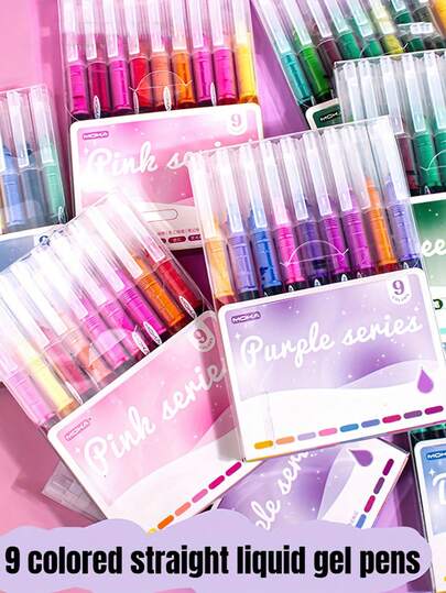 Bộ 9 bút bi mực lỏng 36 màu, bút gel khô nhanh, ngòi 0.5mm, viết trơn tru với dòng mực ổn định, lý tưởng để ghi chú, đánh dấu các điểm quan trọng và ghi chép thủ công.