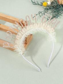 1件米色透明生日快乐头箍，金色箔片生日派对服装头饰，带闪光星星装饰，派对用品，拍照道具（7.5 x 8 英寸） - 米色 - 查看 8