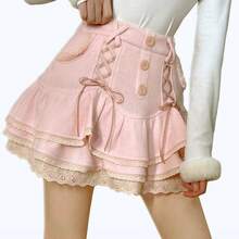 Japanese Kawaii Clothes Pink Skirt With Shorts Lace High Waist Korean Style Women 2025 New Fall White Skirt Fluffy - Váy hồng - Xem 4