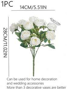 1pc Artificial Silk Rose Bouquet, Suitable For Home, Restaurant, Bedroom Decor, Holiday, Birthday Party, Outdoor Garden, Wedding Party Decor, Living Room Tabletop Centerpiece, Realistic Faux Plant, Can Be Used As Vase Filler, Balcony Wall Decor, Home Office Room Holiday Decoration. - White - View 3