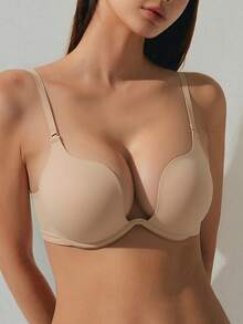 DAZY Women's Push Up Bra U Deep Plunge Padded Low Cut Underwire Bra, Lingerie - Beige - View 5